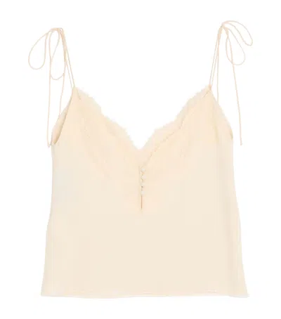 Valentino Silk Lace-trim Cami Top In Neutral