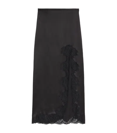 Valentino Long Skirt In Crepe Satin With Lace Woman Black 36