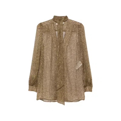 Valentino Silk Leopard Print Pussy-bow Blouse In Brown