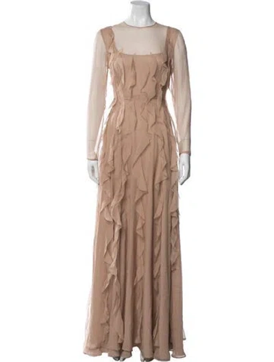 Pre-owned Valentino Silk Long Dress W/ Tags In Neutral