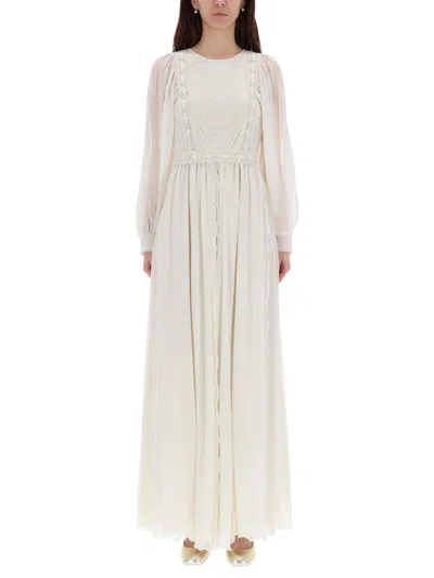 Valentino Silk Dress Long Pleated Skirt Belt In White