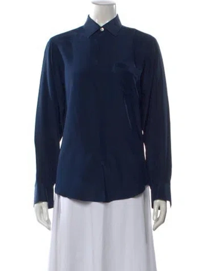 Pre-owned Valentino Silk Long Sleeve Blouse In Blue