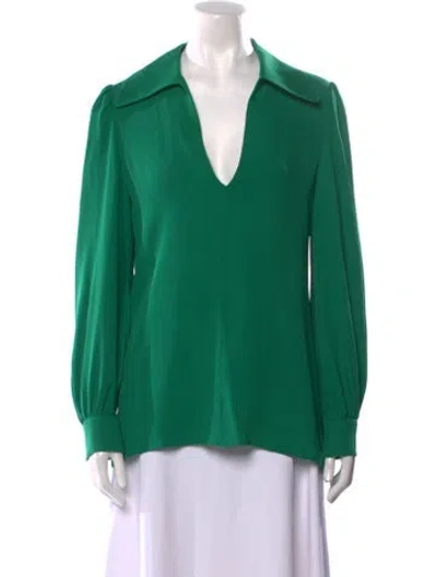 Pre-owned Valentino Silk Long Sleeve Blouse In Green