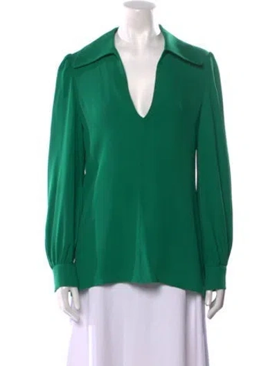 Pre-owned Valentino Silk Long Sleeve Blouse In Green