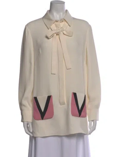 Pre-owned Valentino Silk Long Sleeve Blouse In Neutral