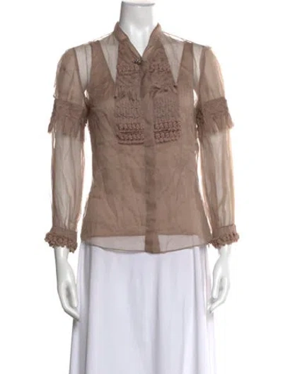 Pre-owned Valentino Silk Long Sleeve Blouse In Neutral