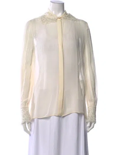 Pre-owned Valentino Silk Long Sleeve Blouse In White