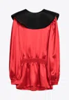 Valentino Red Silk Blouse With Black Collar
