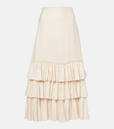 Valentino Shantung Ruffled Midi Skirt In Cream