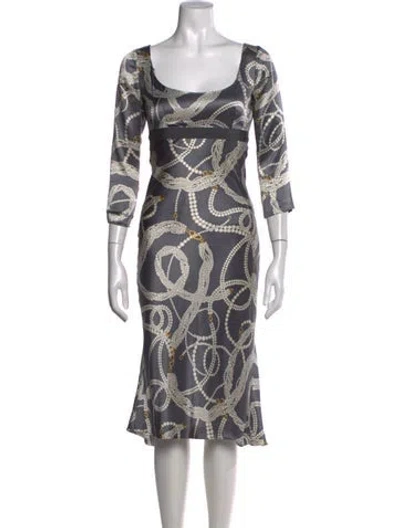 Pre-owned Valentino Silk Midi Length Dress In Grey