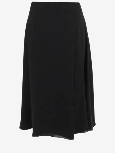 Valentino Silk Midi With Front Slit Skirt In Black