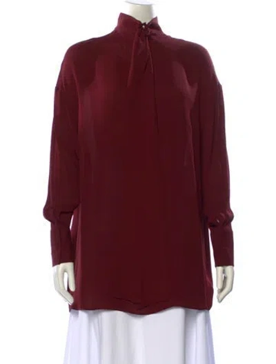 Pre-owned Valentino Silk Mock Neck Blouse In Burgundy