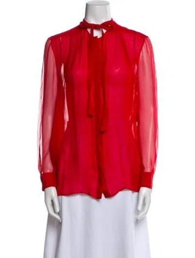 Pre-owned Valentino Silk Mock Neck Blouse In Red