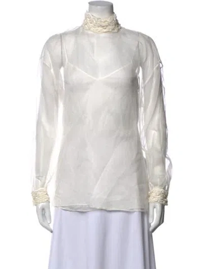 Pre-owned Valentino Silk Mock Neck Blouse In White