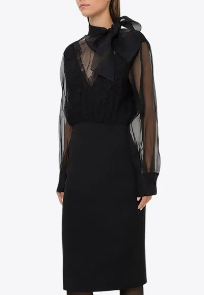 Valentino Silk Organza Lace Dress In Black