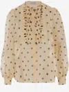 Valentino Garavani Polka Dot Ruffle Sheer Silk Organza Shirt In Yellow
