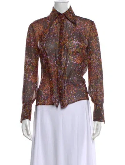 Pre-owned Valentino Silk Patterned Blouse In Brown