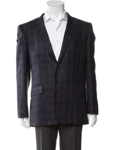 Pre-owned Valentino Silk Plaid Print Blazer In Blue