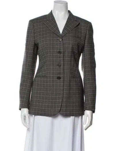 Pre-owned Valentino Silk Plaid Print Blazer In Gray