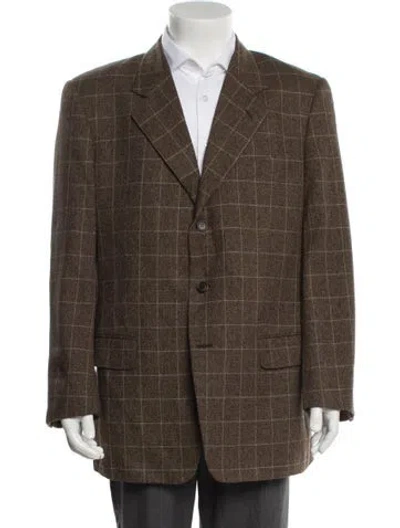 Pre-owned Valentino Silk Plaid Print Overcoat In Brown