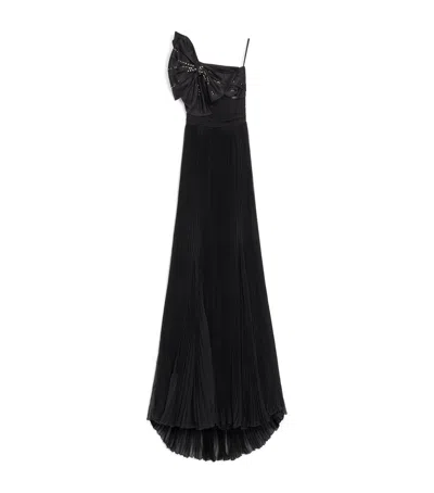 Valentino Silk Pleated Gown In Black