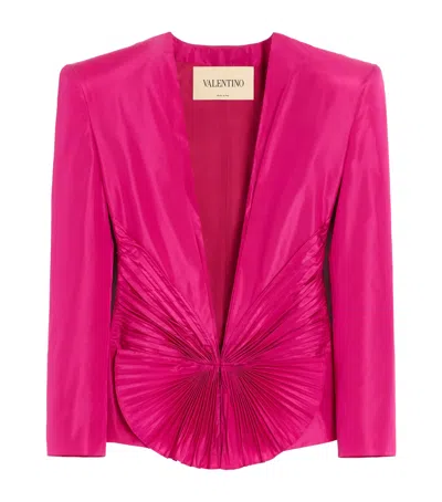 Valentino Silk Plissé Blazer In Pink