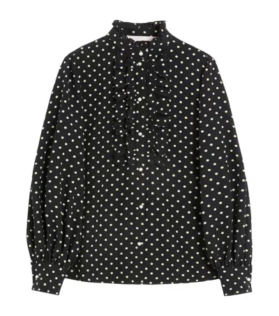 Valentino Silk Polka-dot Blouse In Black