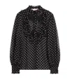 Valentino Garavani Polka Dot Tulle Bib Button-up Shirt In Black