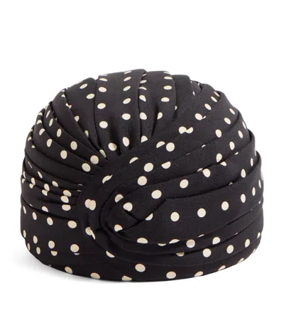 Valentino Garavani Rigid Silk Turban With Polka Dot Print In Black/birch/gold