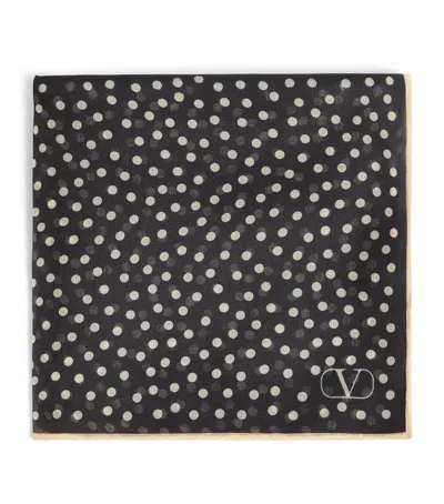Valentino Garavani Silk Polka-dot Pocket Square In Nero/burro