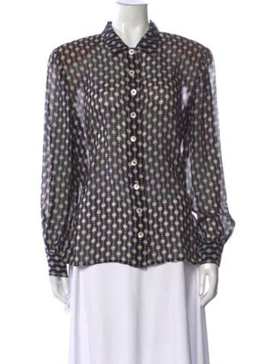 Pre-owned Valentino Silk Polka Dot Print Blouse In Blue