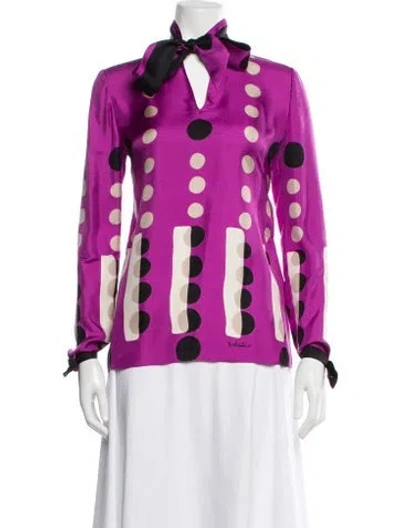 Pre-owned Valentino Silk Polka Dot Print Blouse In Purple