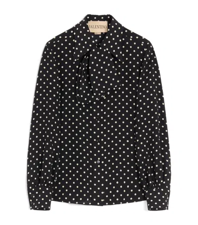 Valentino Silk Polka Dot Shirt In Black
