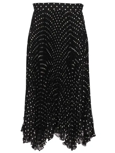 Valentino Asymmetric Polka-dot Print Skirt In Black