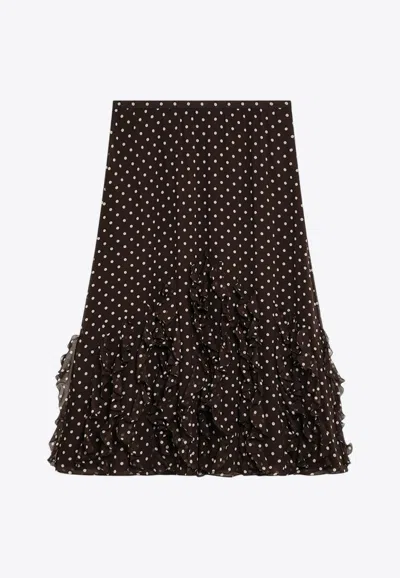 Valentino Silk Polka Dots Ruffled Skirt In Black