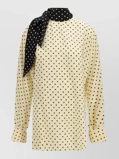 Valentino Silk Polka-dot Long-sleeve Blouse In Yellow