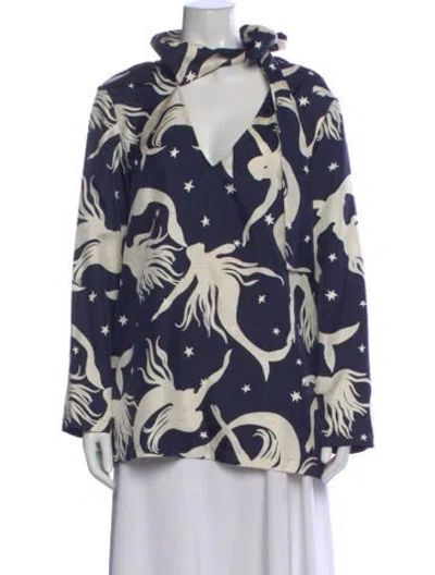 Pre-owned Valentino Silk Printed Blouse In Blue