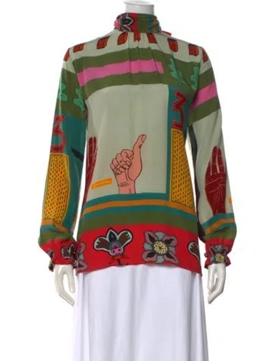 Pre-owned Valentino Silk Printed Blouse In Green