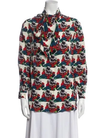 Pre-owned Valentino Silk Printed Blouse In White