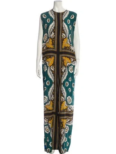 Pre-owned Valentino Silk Printed Jumpsuit In Green