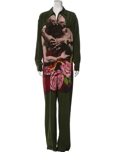 Pre-owned Valentino Silk Printed Jumpsuit In Green