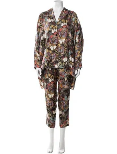 Pre-owned Valentino Silk Printed Pant Set In Brown