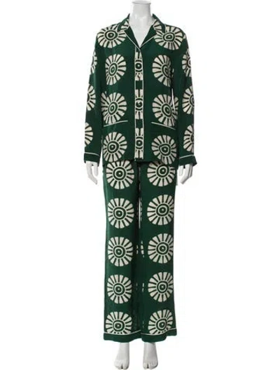 Pre-owned Valentino Silk Printed Pant Set In Green
