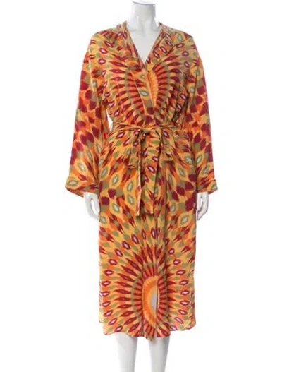 Pre-owned Valentino Silk Printed Robe In Orange