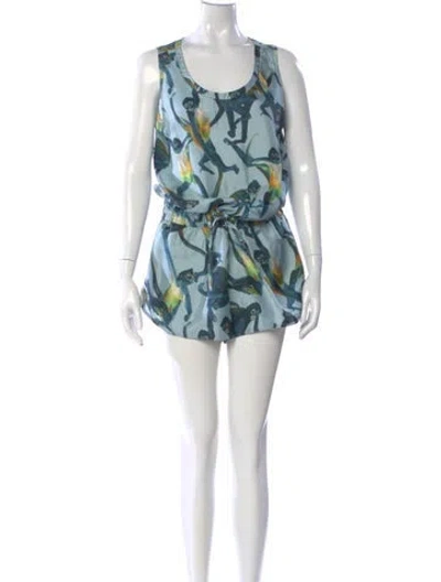 Pre-owned Valentino Silk Printed Romper In Blue