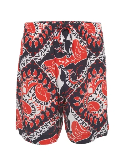 Pre-owned Valentino Silk Printed Shorts In Red