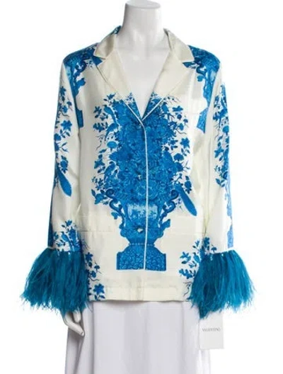 Pre-owned Valentino Silk Printed Tunic W/ Tags In Blue