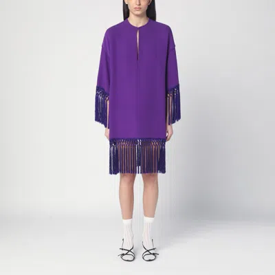 Valentino Fringed Keyhole Neckline Mid-length Sleeves Dress In Purple
