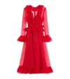 Valentino Womens Paris V-neck Ruffle-trim Silk Midi Dress In Red
