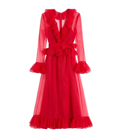 VALENTINO SILK RUFFLE MIDI DRESS